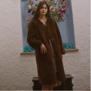 Jeana Sohn Seoul Shearling Cocoon Coat in Chestnut Brown